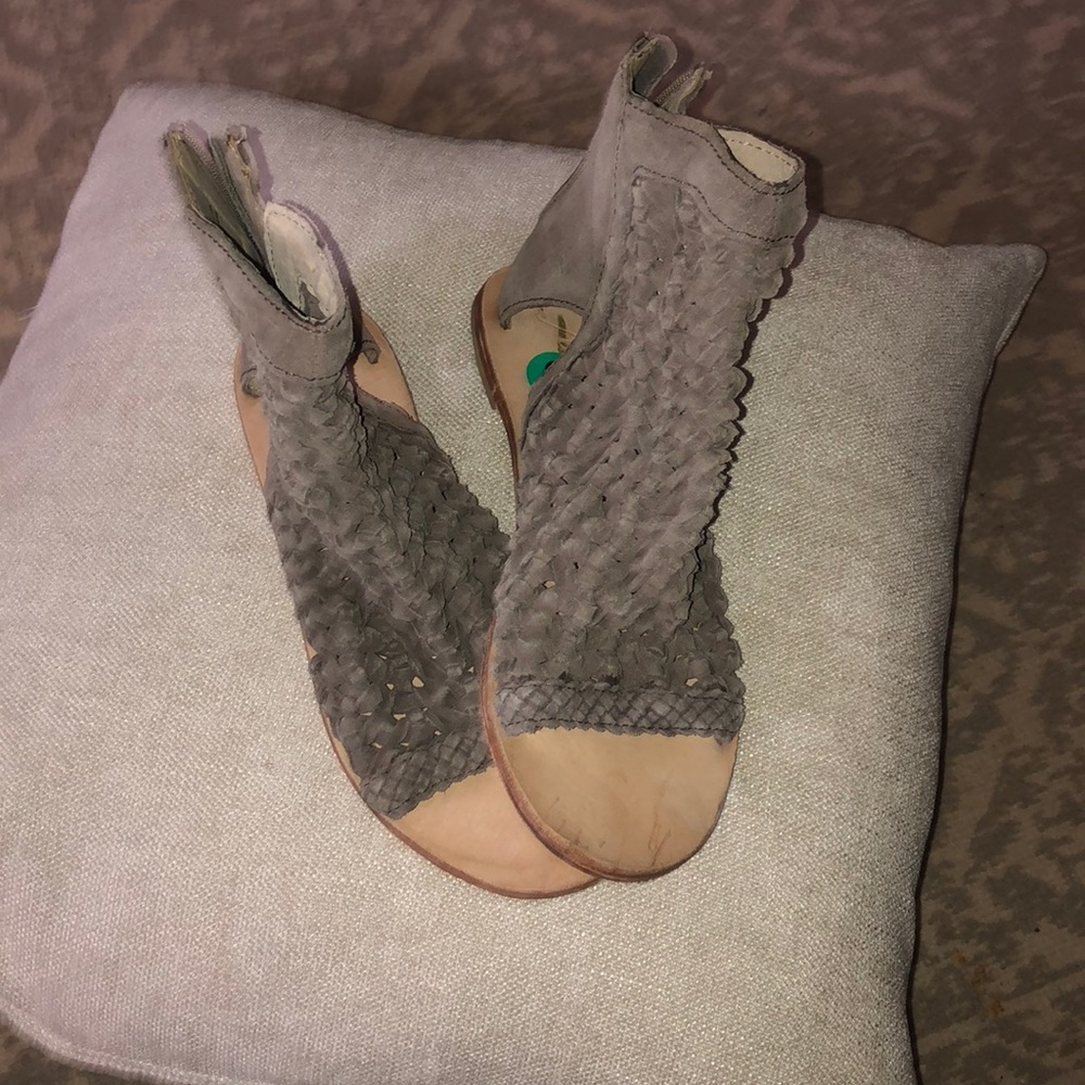 Free People Woven Leather Sandals-gray- NEW